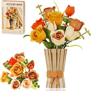 Roses Building Set Flowers Bouquet with Vase Botanical Collection for Adults -868pcs