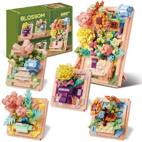 Flowers Building Set for Women - 4 In 1 3D Flower Picture Frames Building Sets, Rose Sunflower Botanical Collection Home Office Decor, Ideas Gift for Valentine Mother's Day Birthday Xmas Girls Adults
