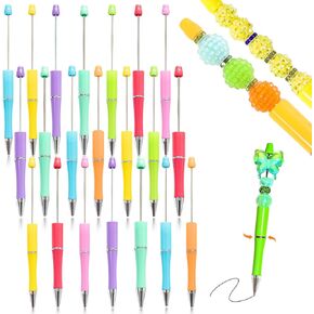 15 Pieces Beadable Pens - Beaded Pens Colourful Plastic Diy Black Ink Ballpoint Pens Bulk - Bead Pens Suitable For Teacher, Students, Office, School, Graduation Gift Supplies in Saudi Arabia
