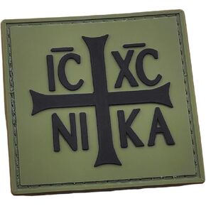 Orthodox Byzantine Cross ICXC Nika Christ Conquers PVC Patch - Compatible with Velcro Patches for Hats, Tactical, Military, Backpacks (Green)