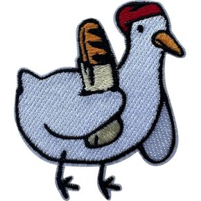 French Duck with Bread Patch, Size 3" Sew On Patches, Funny Duck Meme Embroidery Fabric Patches for Clothes Jeans Backpacks Hats, Applique Patches, Embroidery Iron On Patches for Clothes
