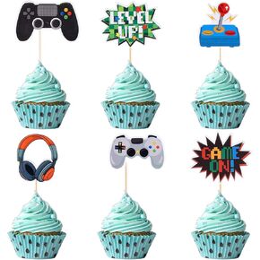 12 Pcs Video Game Cupcake Toppers Video Game Happy Birthday Cake Topper, for Game Themed Parties Birthday Party Cake Toppers