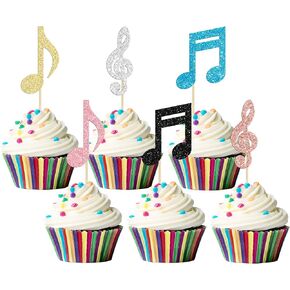 Gyufise 24Pcs Music Notes Cupcake Toppers Glitter Musical Symbol Cupcake Picks for Rock Music Concert Theme Baby Shower Wedding Birthday Party Cake Decorations Supplies Colorful