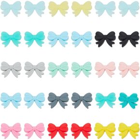 WEBEEDY 30pcs Bow Silicone Focal Beads 15 Colors Cute Bow Tie Bead Colorful Bowknot DIY Silicone Beads Soft Loose Spacer Beads for Beadable Pens Bracelets Keychains Jewelry Bag Decor Crafts, Hole: 2mm