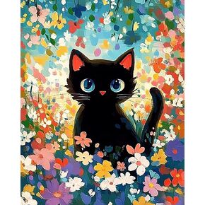 Arttoplus Cat Paint by Numbers Kit for Adults Beginner-Flowers Cat Adult Paint by Number Kits on Canvas,Painting by Number Adult for Gift Home Wall Decor(16x20inch)
