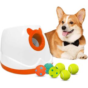 vivicreate Automatic Dog Ball Launcher - Dog Ball Fetch Machine, Ball Thrower for Dogs, for Small to Medium Sized Dogs, Interactive Dog Toy with 8 Latex Balls, 3 Lunch Distances (Orange)
