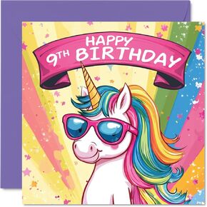 Stuff4 Adorable Unicorn 5th Birthday Greeting Card - Cute and Cool Design with Sunglasses - Ideal Keepsake for a 5-Year-Old Girl's Fifth Birthday Celebration - 5.7 x 5.7 Inches w/envelope