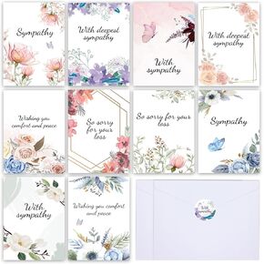 ZOIIWA 150 Pieces Bulk Sympathy Card with Envelopes Flower Sympathy Thank You Cards With Greetings Inside Floral Funeral Thank You Cards Bereavement Cards Condolences Cards