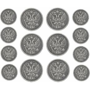 Bezelry Two-Headed Eagle Metal Shank Double Blazer Button Set. 6 Pcs of 25mm, 8 Pcs of 18mm (Gray Silver)