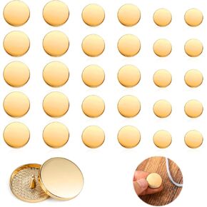 30 PCS Vintage Metal Flat Gold Buttons for Blazer, 3 Size No Sew Golden Coat Button Round Shaped Sewing Gold Suit Buttons for Women Men Guess Coats Jackets Uniform Clothes(15mm 20mm 25mm)