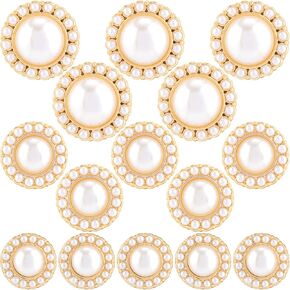 15 Pcs Vintage Pearl Buttons, 3 Sizes Faux Buttons Embellishments Set, Metal Button with Pearl, Retro Sewing Button for Crafts, Coats, Sweaters, Dress