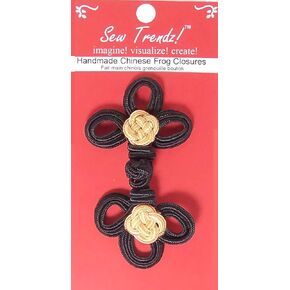 Chinese Frogs Button Closures Hook & Eye Fastener - Sewing Quilting Renaissance Dance Hawaiian Bridal Costumes Outfit Drapery Home Decor- Black/Sunset Beige -Double Braid with Flower - 1 Pair/pk
