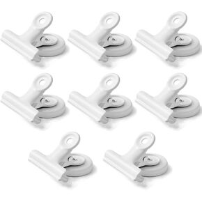 Magnetic Clips,Metal Clips,Refrigerator Whiteboard Wall Magnetic Memo Note Clip,Colored Magnetic Metal Clips for Clipping Photos,Pictures (White, 8PACK Round)