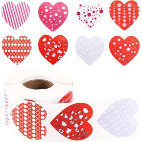500Pcs 1.5 inch Heart Stickers Valentines Stickers, Self Adhesive 8 Designs Valentines Day Red Heart Stickers, Love Stickers for Valentines Wedding Anniversaries, Valentines Day Decor