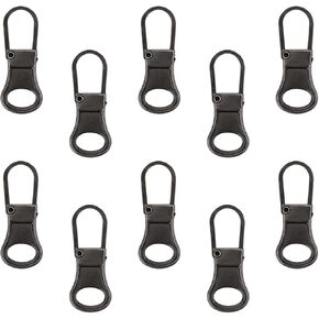 10pcs Metal Zipper Pull Replacement, Zipper Tabs Pull for Jacket, Zipper Slider Extension Pulls Repair Kit for Clothes Luggage Jeans Wallets Handbags (Dark Gray)