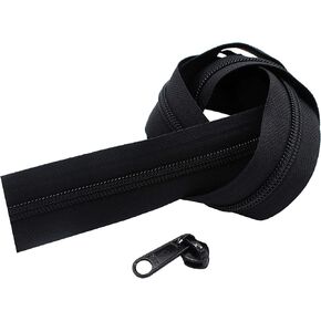 YKK® - Zipper Repair Kit Solution YKK® #8 Nylon Coil Chain Zipper Heavy Weight Made in USA - 1 Yard/Pack Plus 1 YKK #8 Coil Long Pull Slider - Color Black