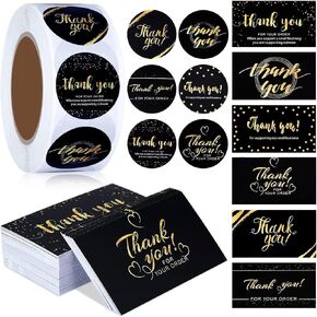 1120 Pcs Thank You Cards and Stickers Set, Include 120 Business Card 1000 Roll Labels Thank You for Supporting My Small Business Stickers Package Insert(Holographic Style)