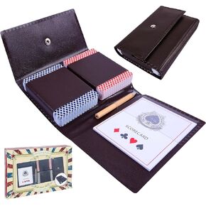 Gothink Playing Cards 2 Packs, Leather Case Card Game Set - With 2 Decks of Playing Cards (Standard Playing cards), Pencil and Scorecard Notepad - Also Fits Storage Bridge Size Poker Cards for Outdoor