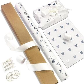 Tmsek White Wrapping Paper Roll- 17 Inch X 33 Feet - Silver Heart Wrapping Paper Gifts for Wedding, Birthday, Mothers Day, Valentines, Christmas, Anniversaries, Bridal Shower (10M Love gifts Wrap)