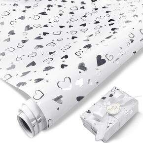 Tmsek White Wrapping Paper Roll- 17 Inch X 33 Feet - Silver Heart Wrapping Paper Gifts for Wedding, Birthday, Mothers Day, Valentines, Christmas, Anniversaries, Bridal Shower (10M Love gifts Wrap)