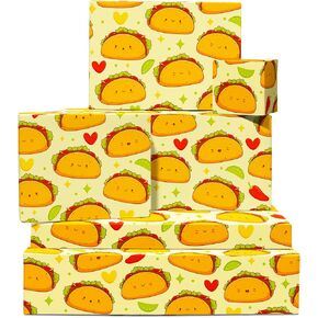 CENTRAL 23 Yellow Wrapping Paper - 6 Sheets of Birthday Gift Wrap - Cute Taco - Mexican Food Themed - For Women Girls Teenagers - Recyclable