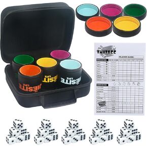 Leather Dice Cup Set Lined Quiet Dice Shaker Cup with 5 Dice Cup with Lid and 30 Acrylic Dices Exclusive Storage and Transport Case for Travel Yahtzee Game Farkle Classic Dice Liars Dice (Mixed A)