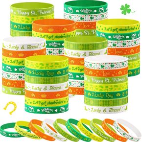 Threan St. Patrick's Day Silicone Wristbands Bracelets 10 Styles Green Shamrock Bracelets St Patricks Day Party Favors for Holiday Supplies Accessories Gifts Decorations(150 Pcs)
