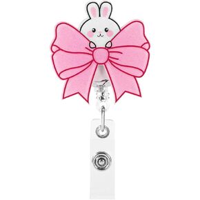 Pink Bow Badge Reel, Cute Nurse Badge Reel Rabbit Bow-Knot Retractable ID Badge Holders with Alligator Clip Accessories Gift for Nursing Doctor Medical Worker Student Teacher Name Cards