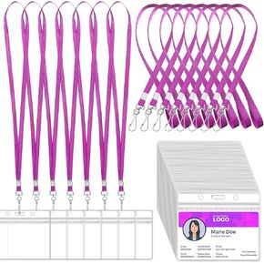 Honoson 100 Sets Clear Plastic Horizontal Name Tags Badge ID Card Holders and Lanyards with ID Holder Bulk Cruise Lanyard for Adults Kids Business School (Multicolor)