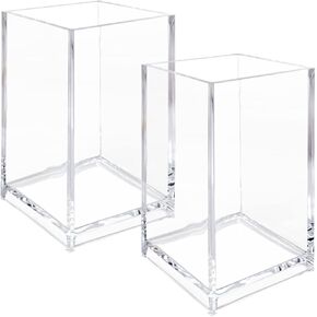 3 Pack Clear Acrylic Cosmetic Pencil Pen Holder Cup, Clear Makeup Brush Holder, Desk Acrylic Brushes Storage