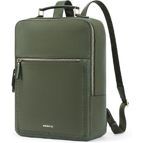 BOSTANTEN Leather Backpack 15.6 inch Laptop Bag Travel Casual Computer Backpack College Business Work Shoulder Bags with Trolley Sleeve for Women Men Brown