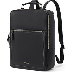 BOSTANTEN Leather Backpack 15.6 inch Laptop Bag Travel Casual Computer Backpack College Business Work Shoulder Bags with Trolley Sleeve for Women Men Brown