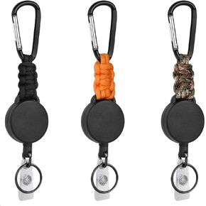 3 Pack Retractable Keychain, Heavy Duty Retractable Badge Holder Reel, Retractable ID Badge Clip Reel with Steel Cable and Carabiner Clip, Badge Reel Carabiner Key Chain（Color）