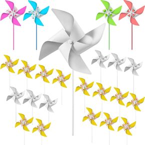 Chalyna 24 Pieces Novelty Pinwheels DIY Craft for Kids Color Your Own White Pinwheels, Bulk Summer Craft Kit for Boys & Girls, Arts and Craft Party Activity