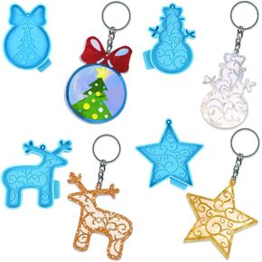 alibbon 4 pcs christmas silicone resin molds ، عيد الميلاد زخرفة الثلج ندفة الثلج ندبة النجمة christmas tree bell keychain مع ثقوب لمجموعة راتنج الايبوكسي لصالح Cake Cake biscuits صابون