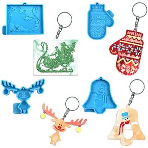 alibbon 4 pcs christmas silicone resin molds ، عيد الميلاد زخرفة الثلج ندفة الثلج ندبة النجمة christmas tree bell keychain مع ثقوب لمجموعة راتنج الايبوكسي لصالح Cake Cake biscuits صابون