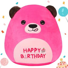 12" Birthday Bear Plush Pillow Hot Pink Happy Birthday Bear Pillow Soft Bear Stuffed Animal Cute Bear Plush Toy Birthday Gifts for Kids