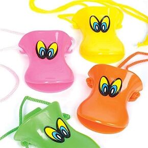 Duck Beak Quacker Whistle | 12 Pack | Bright Colors Novelty Toy with Eyes on Lanyards