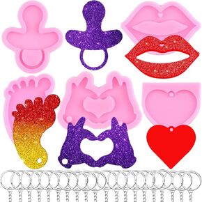 Keychain Resin Molds Mom Word Silicone Resin Molds Heart Epoxy Mold Mother Baby Silicone Mold for Mother Day DIY Keychain Decoration Homemade Set of 8