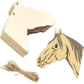 30 Pack 4 Inch Wood Horse Head Cutouts Unfinished Wood Horse Head Crafts Wooden Horse Head Hanging Ornaments DIY Horse Head Craft Gift Tags for Home Party Decoration