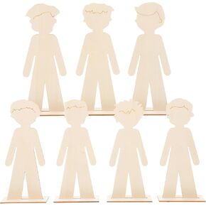NUOBESTY Wooden People Cutouts 20pcs Unfinished People Centerpieces Boy Girl Slices Graffiti Painting Chip Unpainted Figurine Shapes for DIY Wood Craft Supplies
