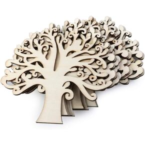 10pcs Blank Wooden Tree Embellishments for Family Tree Weddings Birthday Ornaments and DIY Crafts Decoration Scrapbooking Embellishments (Wood Color)