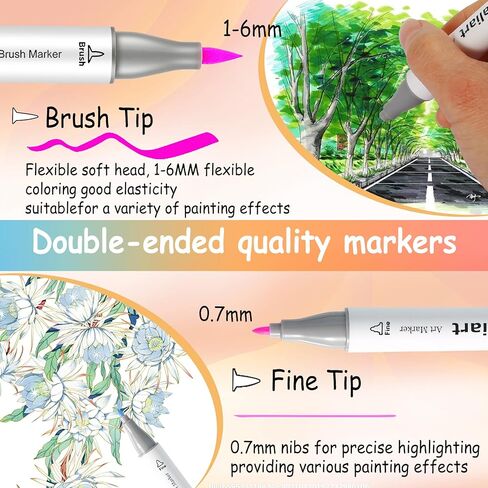 Caliart Pastel Alcohol Markers Brush Tip, 100 Colors Dual Tip Coloring Marker Pen Set Brush & Chisel, Art Supplies Gift for Adults Coloring Book Artists Sketch Drawing Illustration in Kuwait