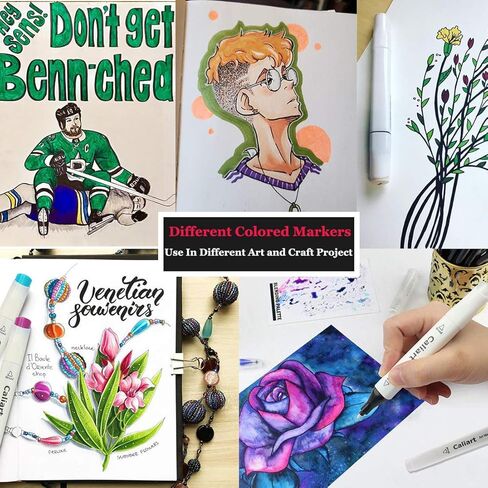 Caliart Pastel Alcohol Markers Brush Tip, 100 Colors Dual Tip Coloring Marker Pen Set Brush & Chisel, Art Supplies Gift for Adults Coloring Book Artists Sketch Drawing Illustration in Kuwait