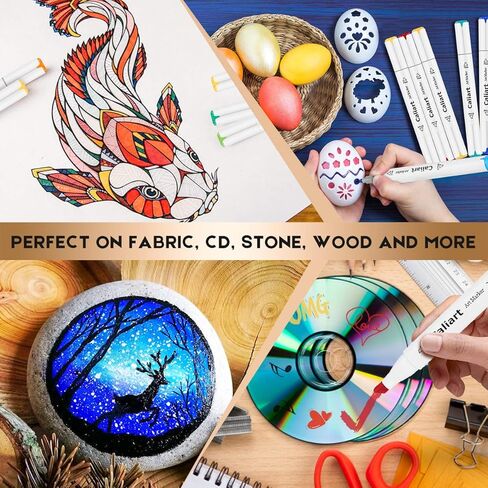 Caliart Pastel Alcohol Markers Brush Tip, 100 Colors Dual Tip Coloring Marker Pen Set Brush & Chisel, Art Supplies Gift for Adults Coloring Book Artists Sketch Drawing Illustration in Kuwait