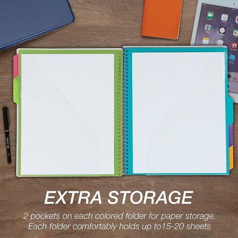 Samsill 5 Subject Spiral School Organizer with Clipboard and Removable Notepad, All-in-One Folder, 5 Dividers with 10 Pockets, Multi-Pocket Folder and Document Holder, Black in Saudi Arabia