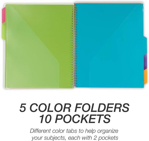 Samsill 5 Subject Spiral School Organizer with Clipboard and Removable Notepad, All-in-One Folder, 5 Dividers with 10 Pockets, Multi-Pocket Folder and Document Holder, Black in Saudi Arabia