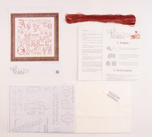 Thea Gouverneur - Counted Cross Stitch Kit - Antique Character Sampler - Aida - 18 count - Embroidery Kit for Adults - DMC Embroidery Threads and other Cross Stitch Supplies Included - 2093A in Kuwait