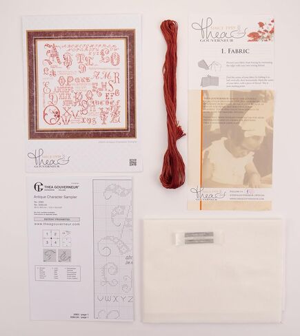 Thea Gouverneur - Counted Cross Stitch Kit - Antique Character Sampler - Aida - 18 count - Embroidery Kit for Adults - DMC Embroidery Threads and other Cross Stitch Supplies Included - 2093A in Kuwait