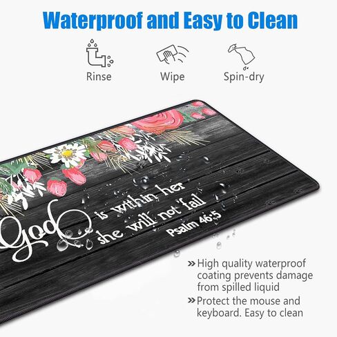 Desk Pad Mat Gaming Mouse Pads with Coasters, 31.5"x 11.8" XXL Large Gaming Mouse Mat Desk Pad with Non-Slip Base and Stitched Edge for Home Office Gaming Work, Floral Quote Bible Verse Psalm 46:5 in Kuwait